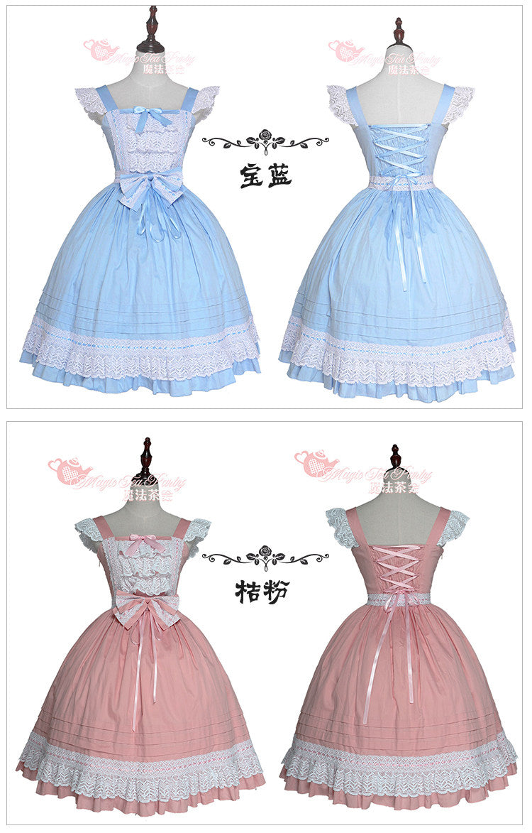 フリルレースのジャンパースカート カチューシャ付 全10色
