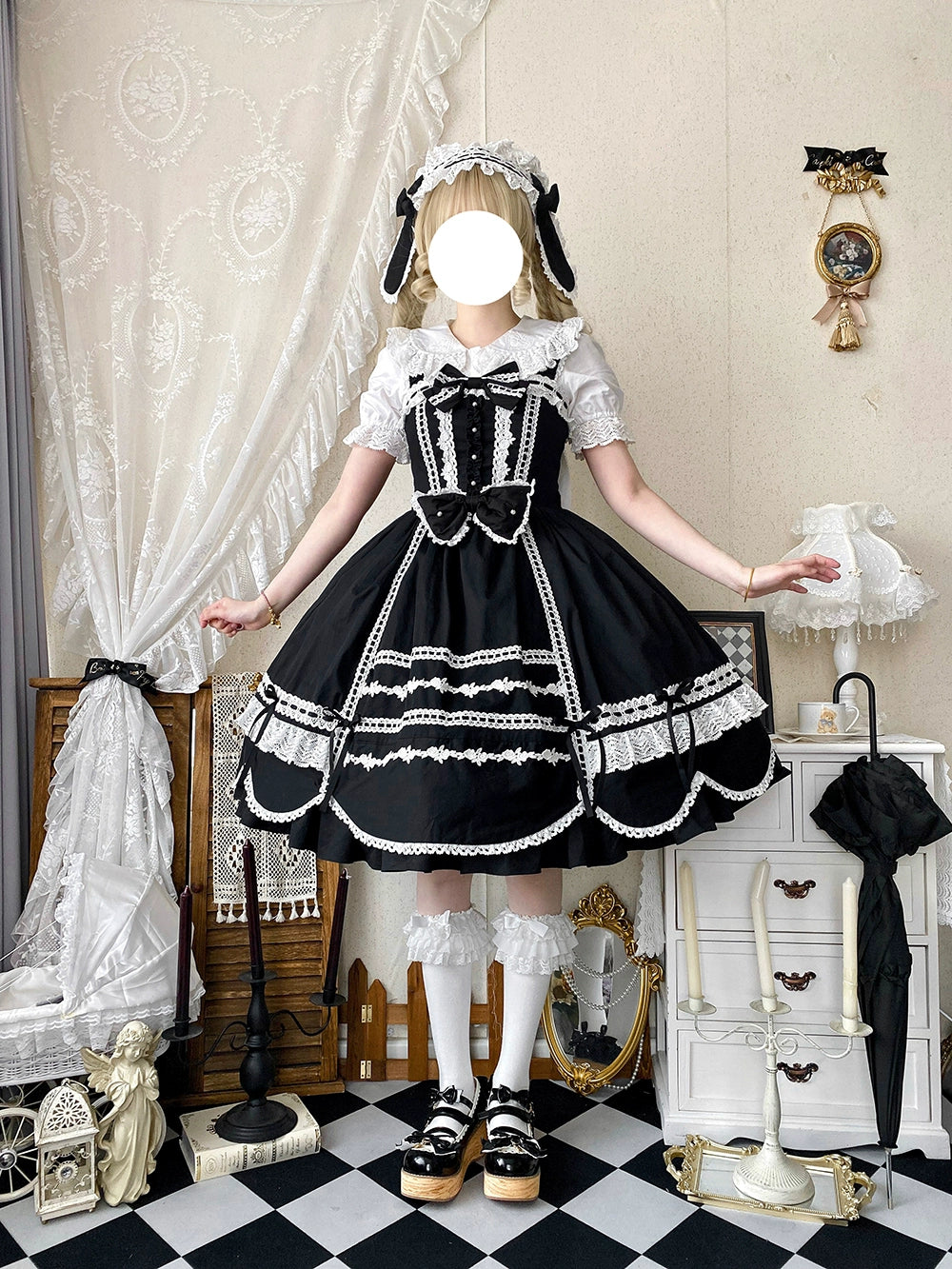 【予約販売】Antique Petal Rabbit リボンジャンパースカート