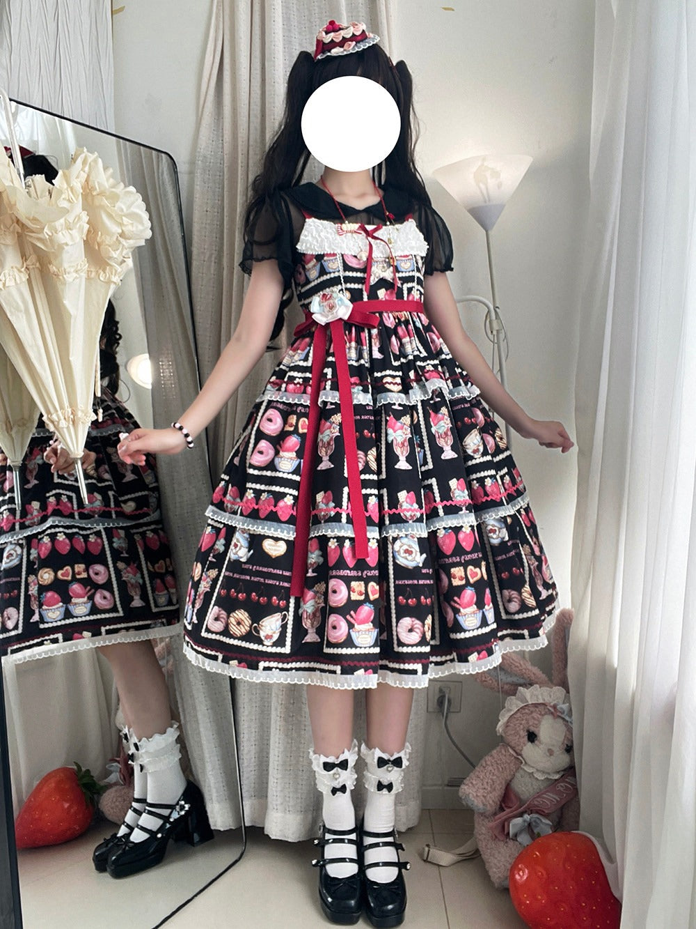 【受注予約6/24まで】Strawberry Parfait Tea プリントジャンパースカート