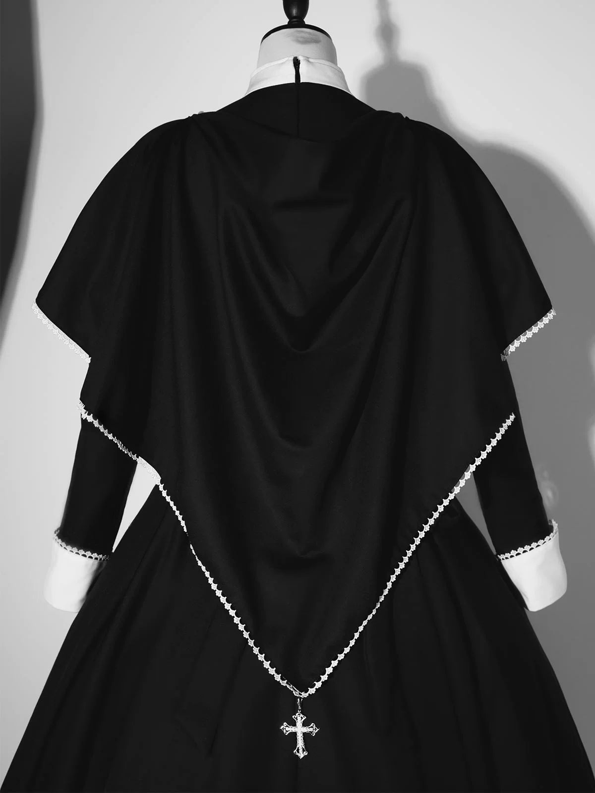 Nun-style cross-design gothic lolita long dress and cape