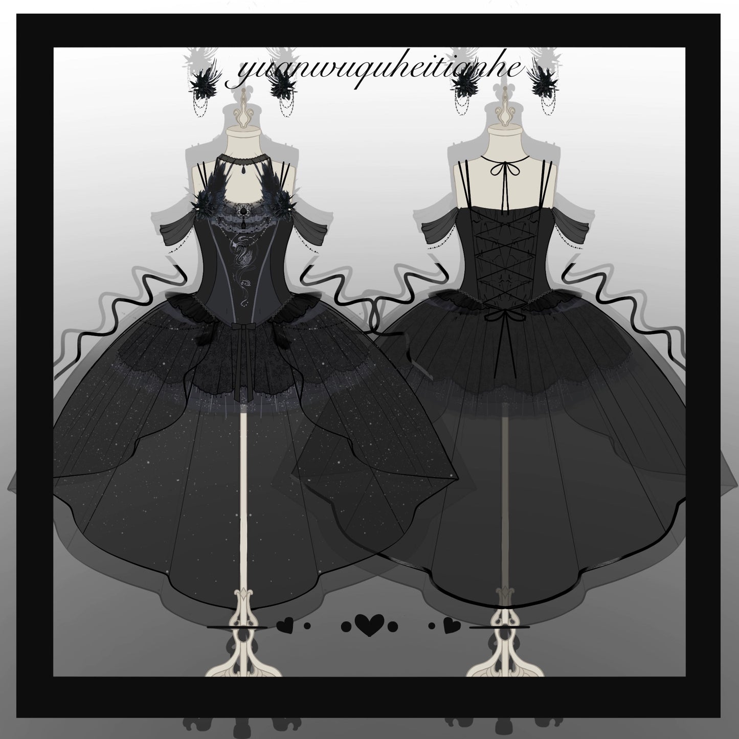 Black Feather 白鳥刺繍ジャンパースカートセット