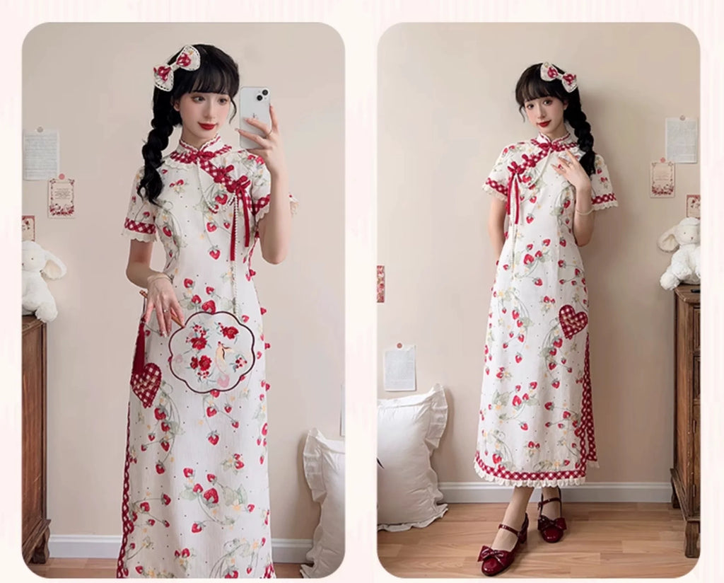Strawberry Orchard 苺のチャイナドレス ロング丈