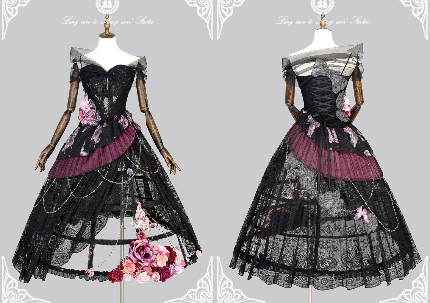 【受注予約12/29まで】夜吻蝶舞  ドレス＋鳥かごパニエセット