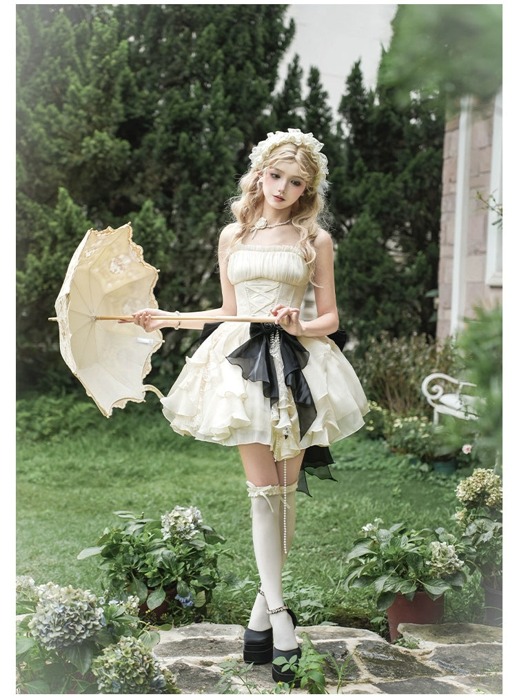 月光変奏曲 エレガントレースアップジャンパースカート・ショート丈