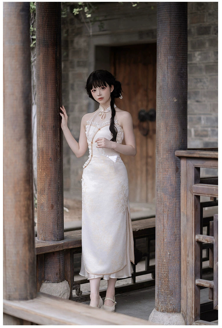 Moonlight Enshin Halter Neck Long Dress with Attached Sleeves