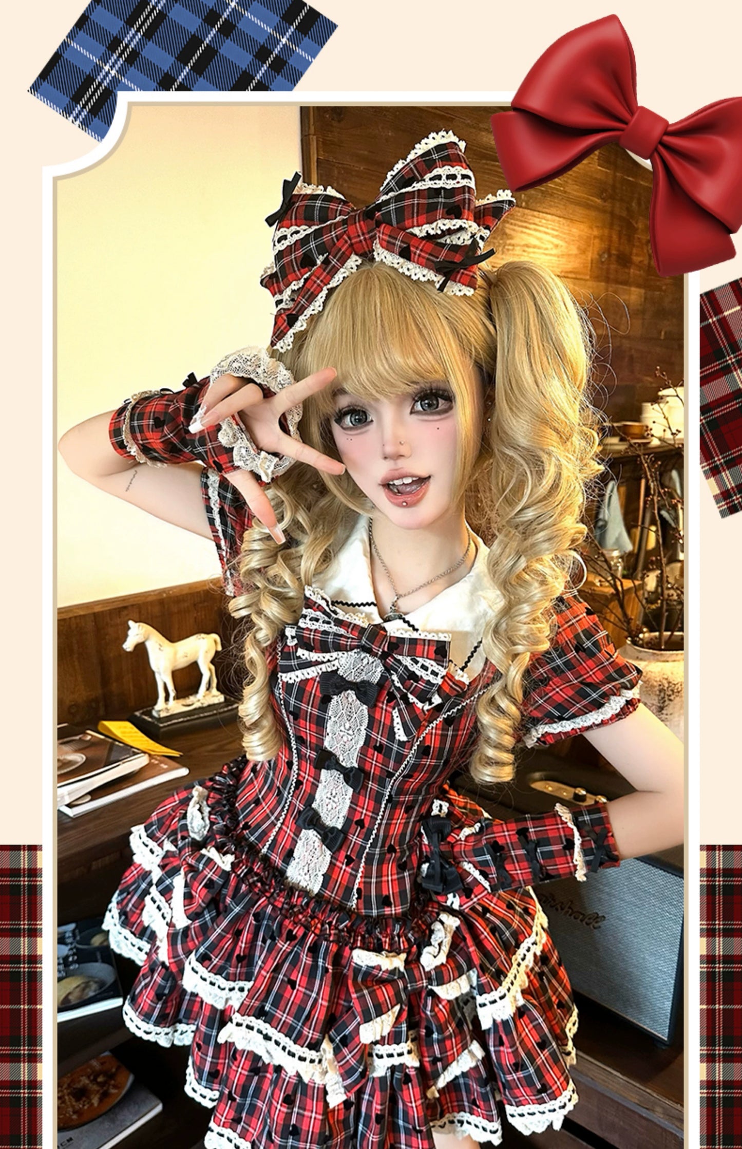 【受注予約8/14まで】Sweet Heart Girl チェックのワンピースとドロワーズ