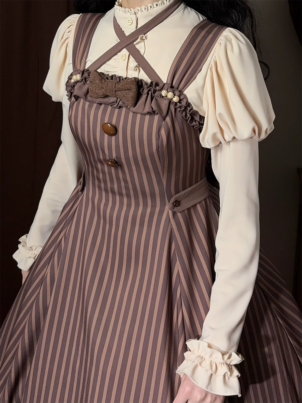 【予約販売】Classic Chocolat Stripe ストライプジャンパースカート・ロング丈