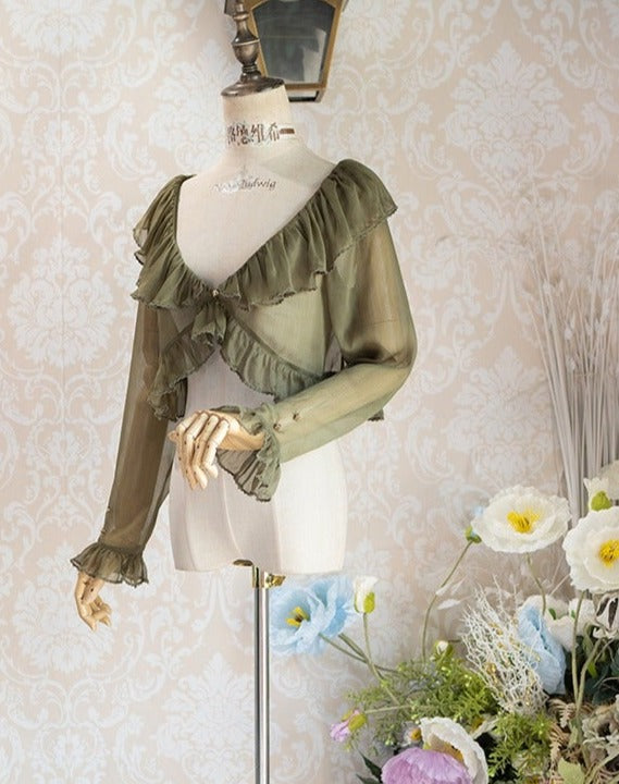 [Sale Period Ended] Porcelain Flower Garden Sheer Cardigan, Short Length