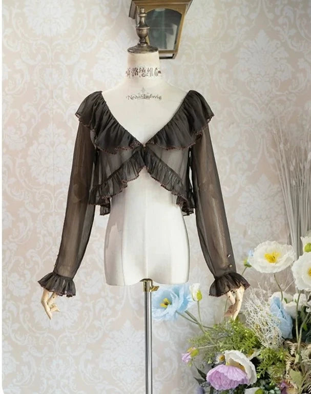 [Sale Period Ended] Porcelain Flower Garden Sheer Cardigan, Short Length