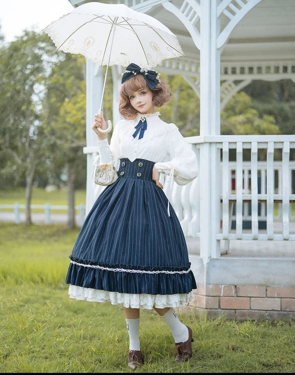 [Pre-order] British Classical Lolita Vertical Striped High Waist Skirt