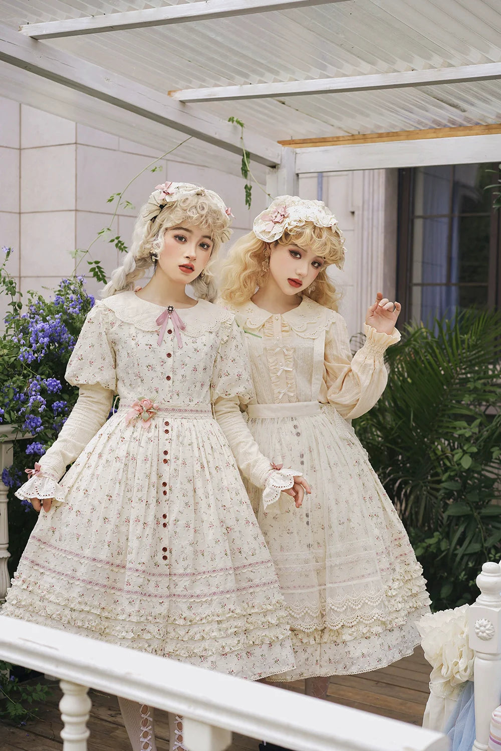 【予約販売】Pink Flower 小花模様のボタン付コットンスカート