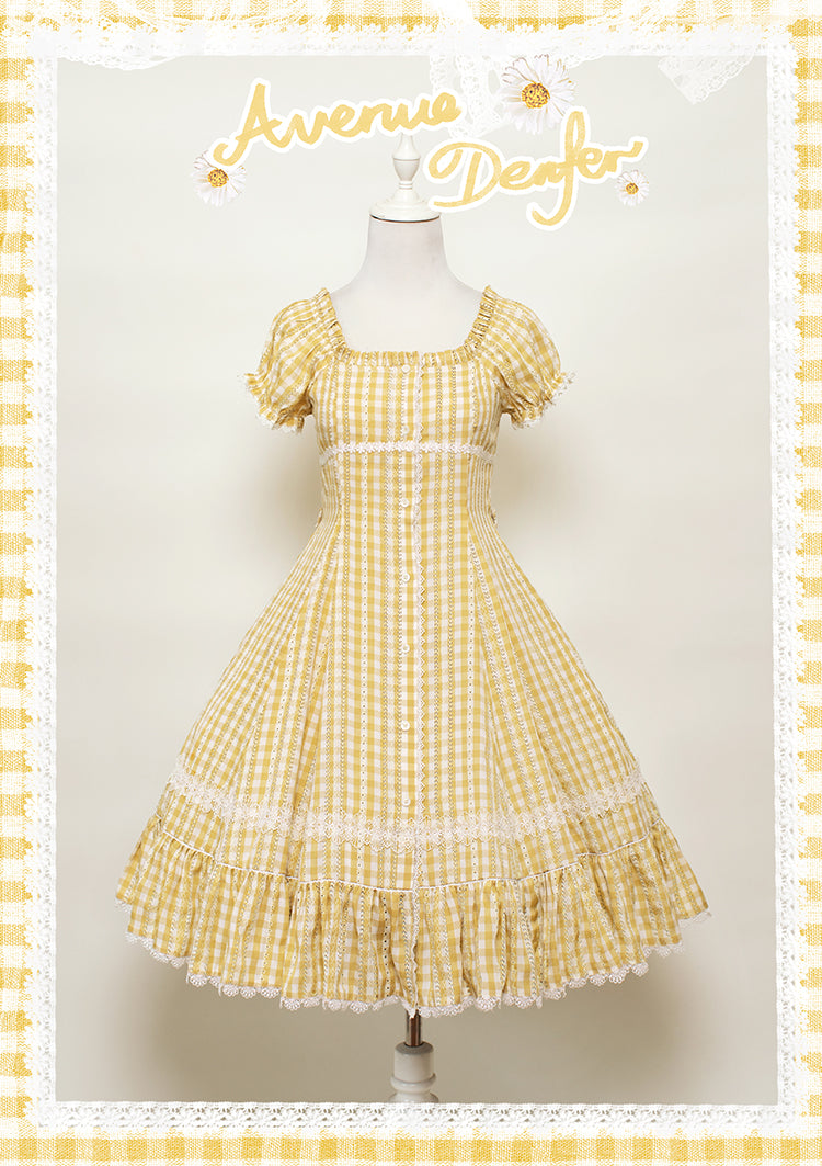 Day's eye Gingham check retro short sleeve dress, 3 colors