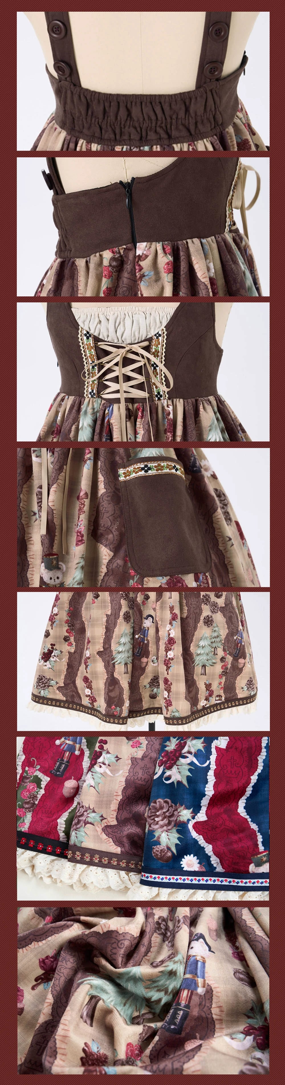 Nutcracker Bear Country-style Floral Embroidered Jumper Skirt