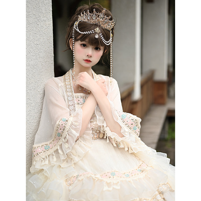 3 piece chiffon dress set with Chinese embroidery ribbon