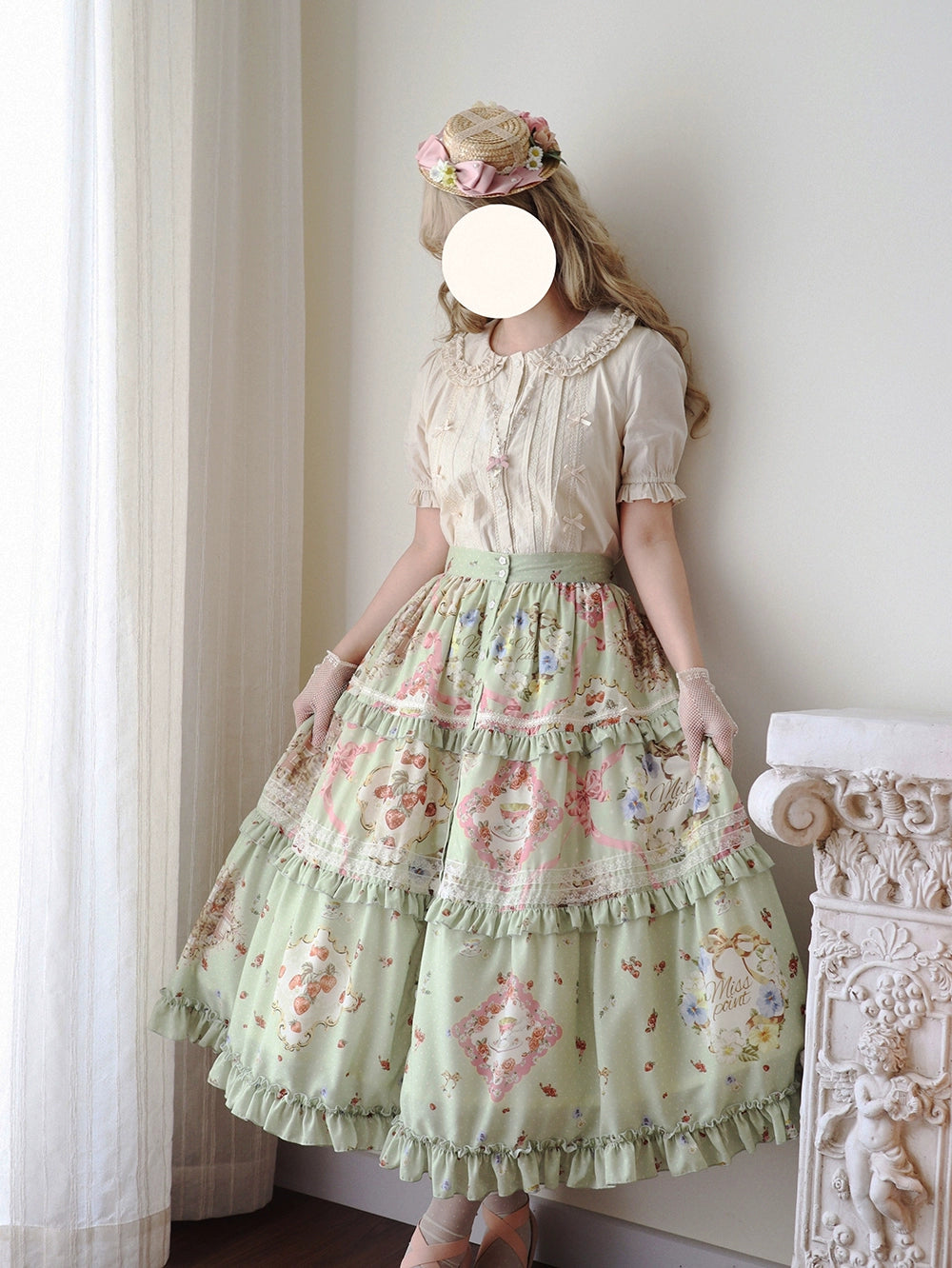 [Pre-orders available until 2/19] Cat Rose Tea Party Long Skirt with Front Opening, Flat Type