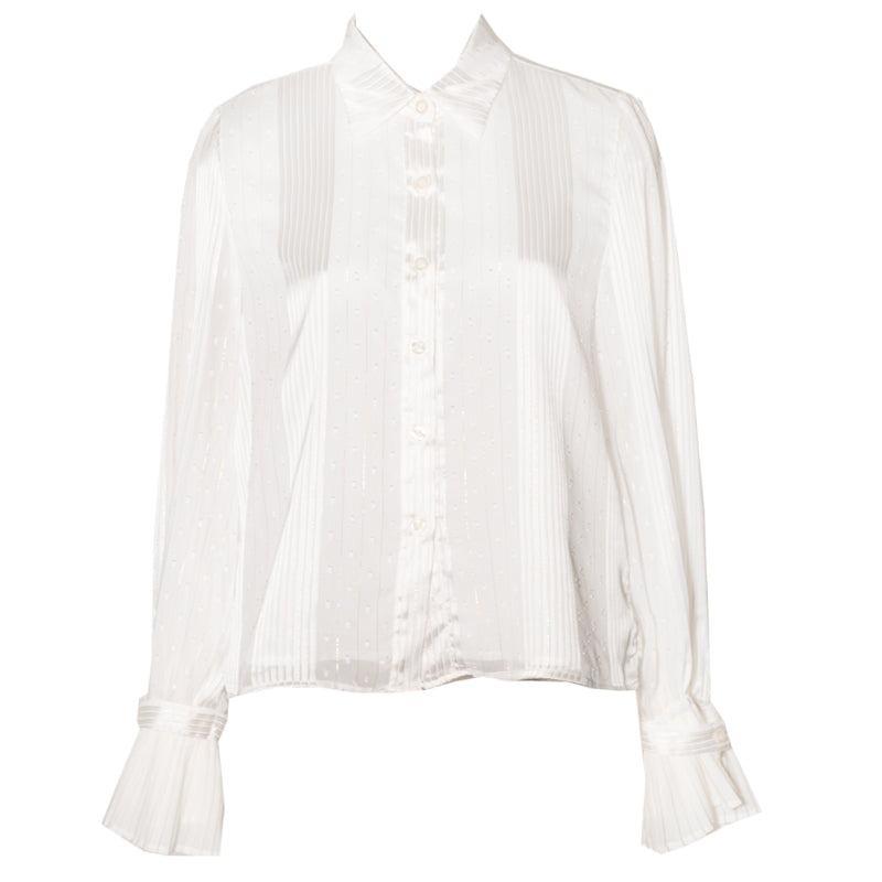 French retro pleated cuff white blouse