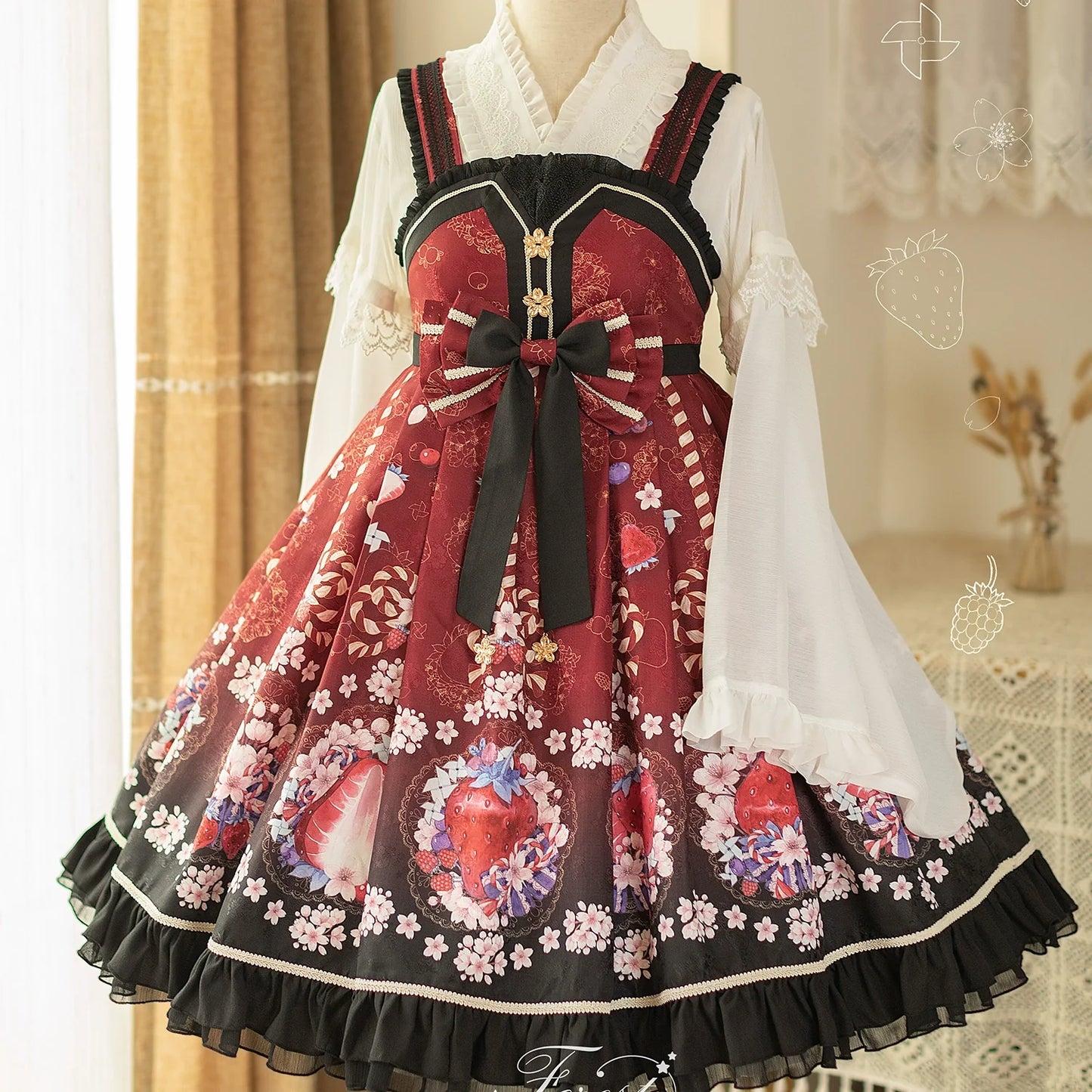 Strawberry and cherry blossom Japanese loli jumper skirt