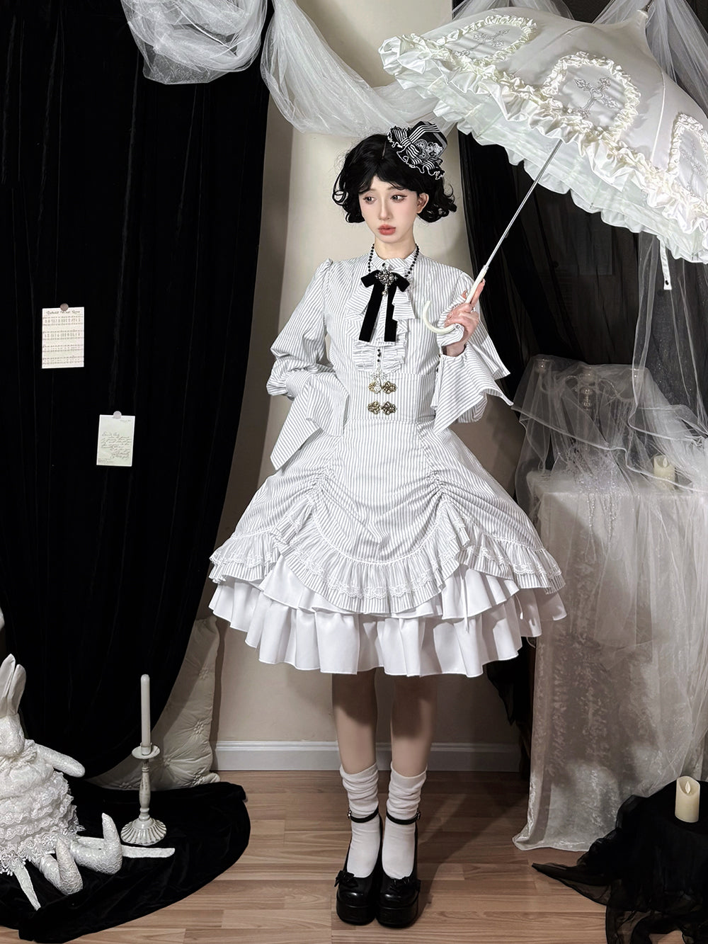 【受注予約1/7まで】領主貴族のゴスロリ 縦縞ハイウエストスカート・新色
