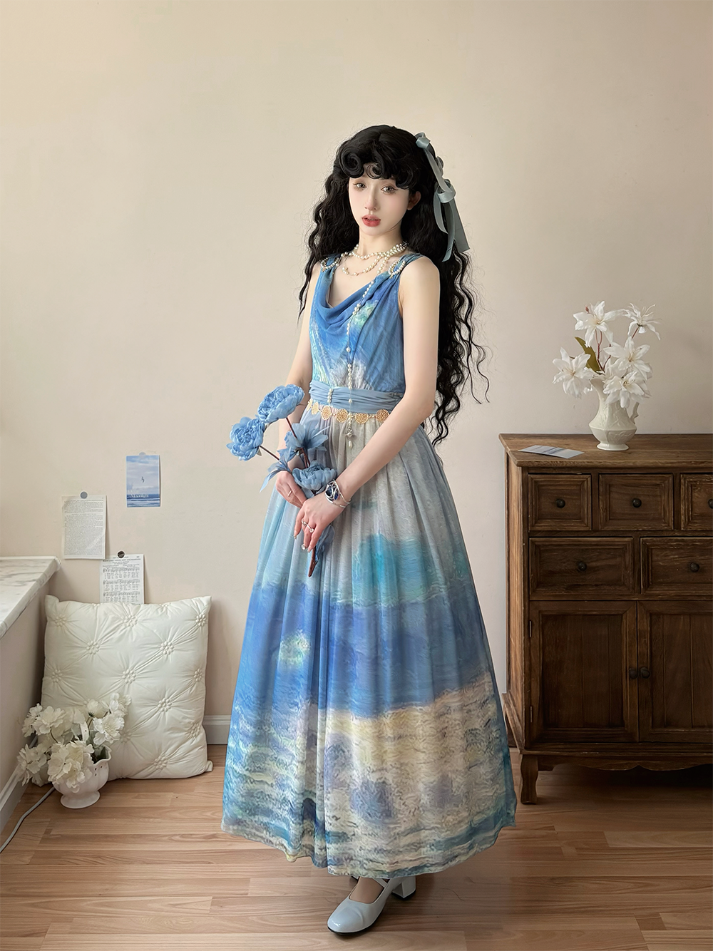 【予約販売】Elegance Greek 油彩画風プリントジャンパースカート・新色