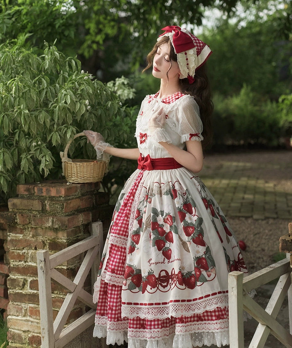 【受注予約8/18まで】Strawberry Sunshine Picnic  カントリー風ジャンパースカートとエプロン