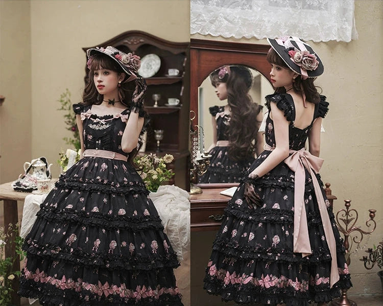 Roses Bouquet French Frill Sleeve Jumper Skirt