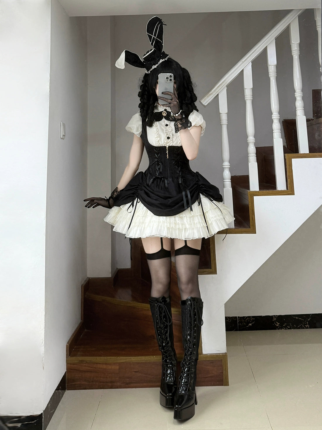 【受注予約6/30まで】Brulee Bunny コルセットジャンパースカートセット・ブラック