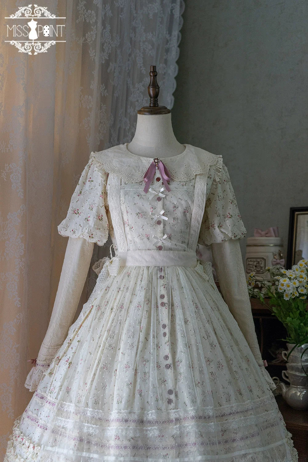 [Pre-order] Pink Flower Polka Dot Sheer Apron