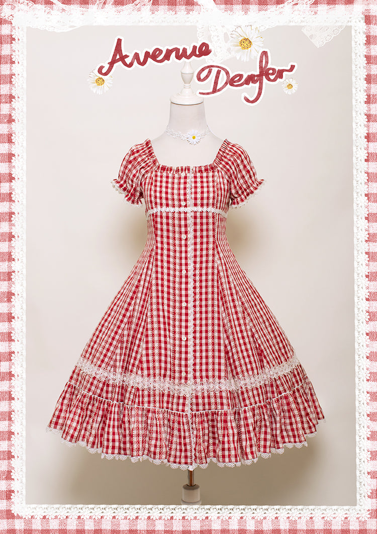 Day's eye Gingham check retro short sleeve dress, 3 colors