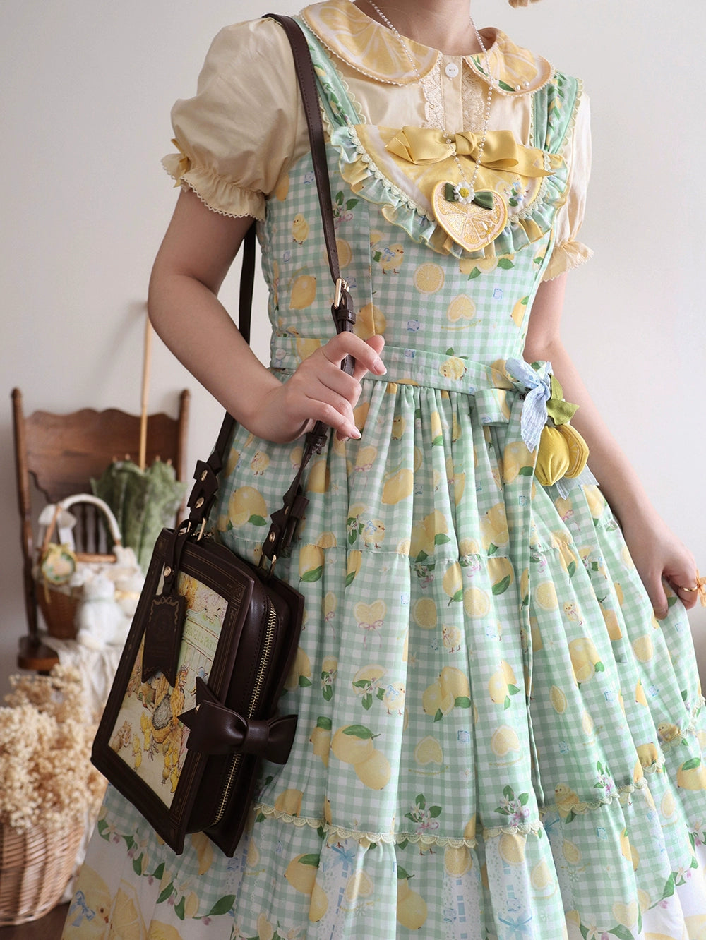 【受注予約5/14まで】Lemon Sweetie プリントジャンパースカート・ロング丈