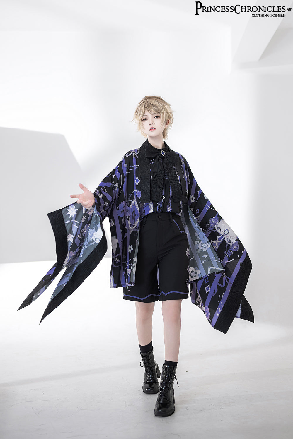 [Pre-order] Prince style blue-purple retro print haori