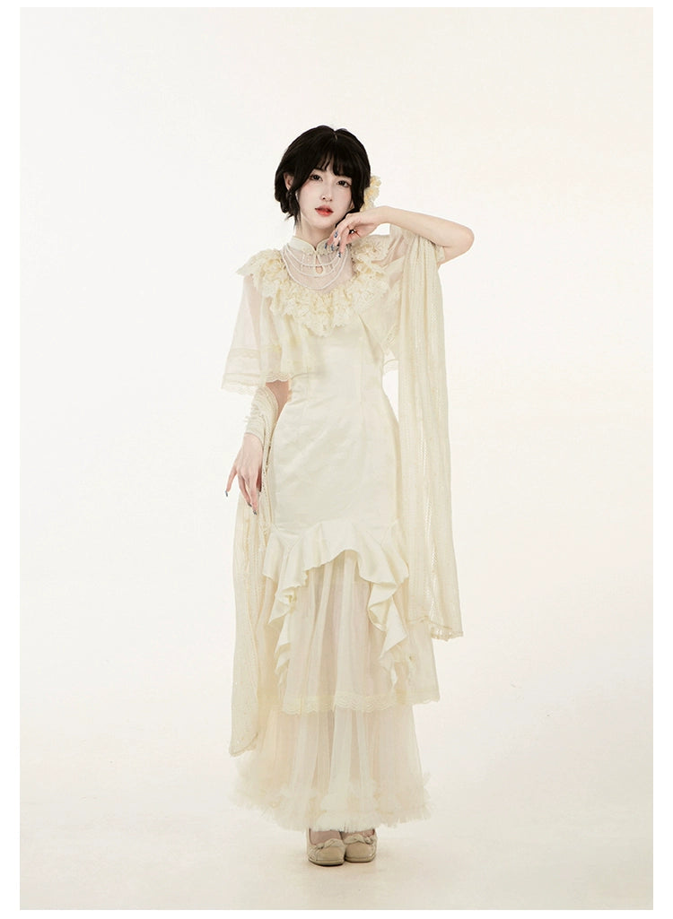 白百合色のフィッシュテール華ロリドレス
