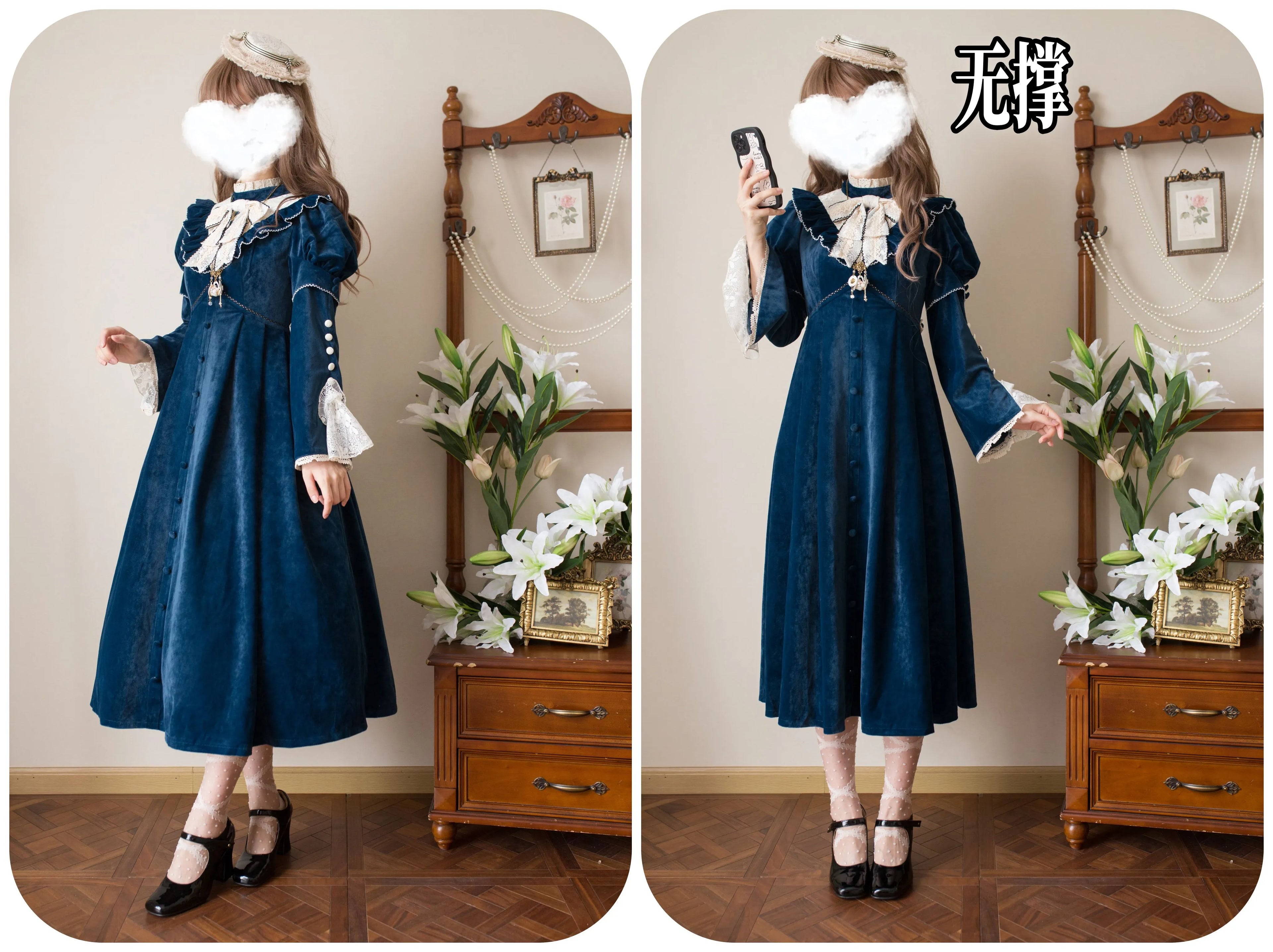 [Pre-orders available until 12/1] Suijaku stand-up collar velvet dress and cape