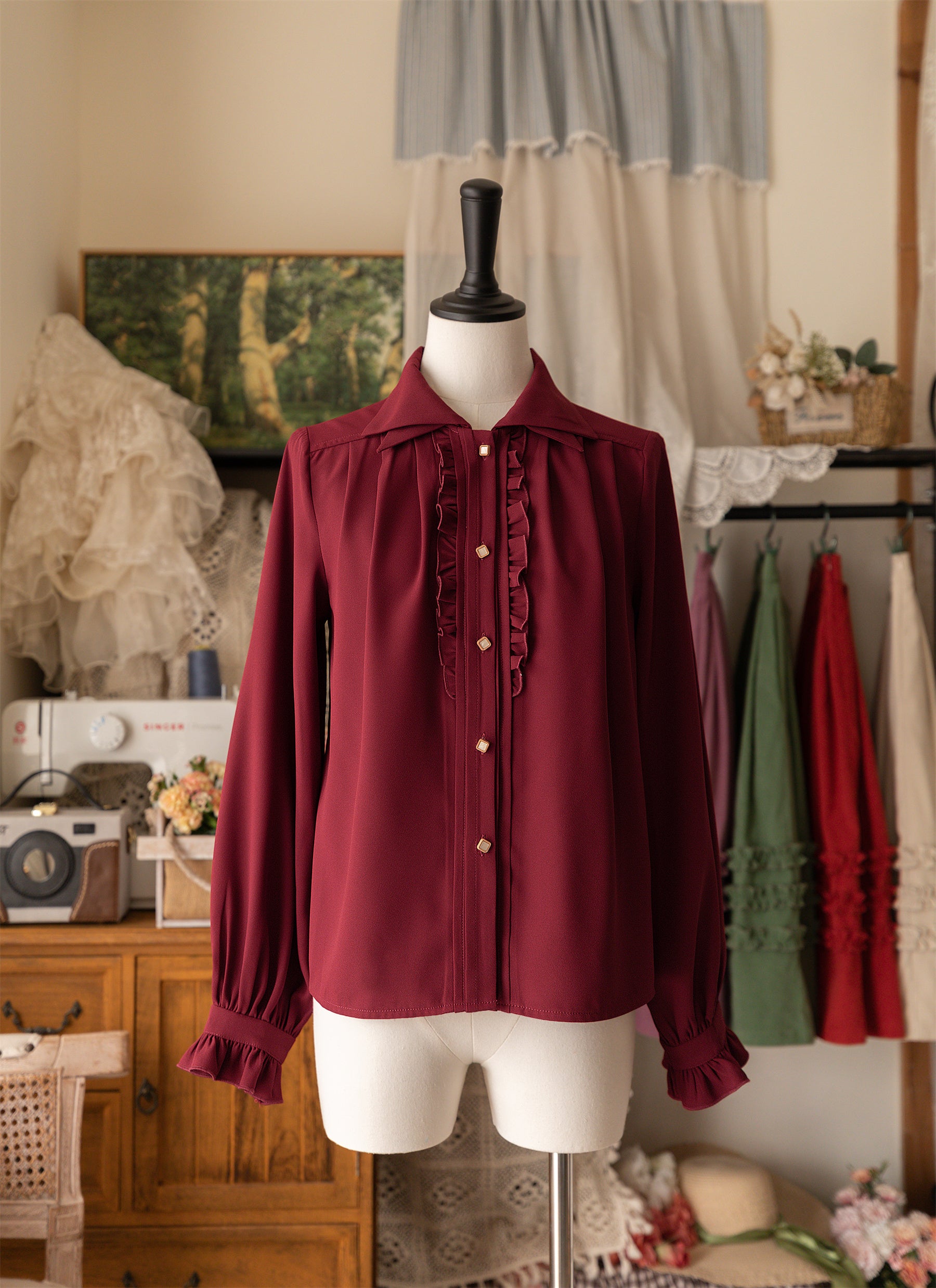 [Pre-order] Forest Basket 4.0 Double Color Frill Blouse [20% off when purchased together]
