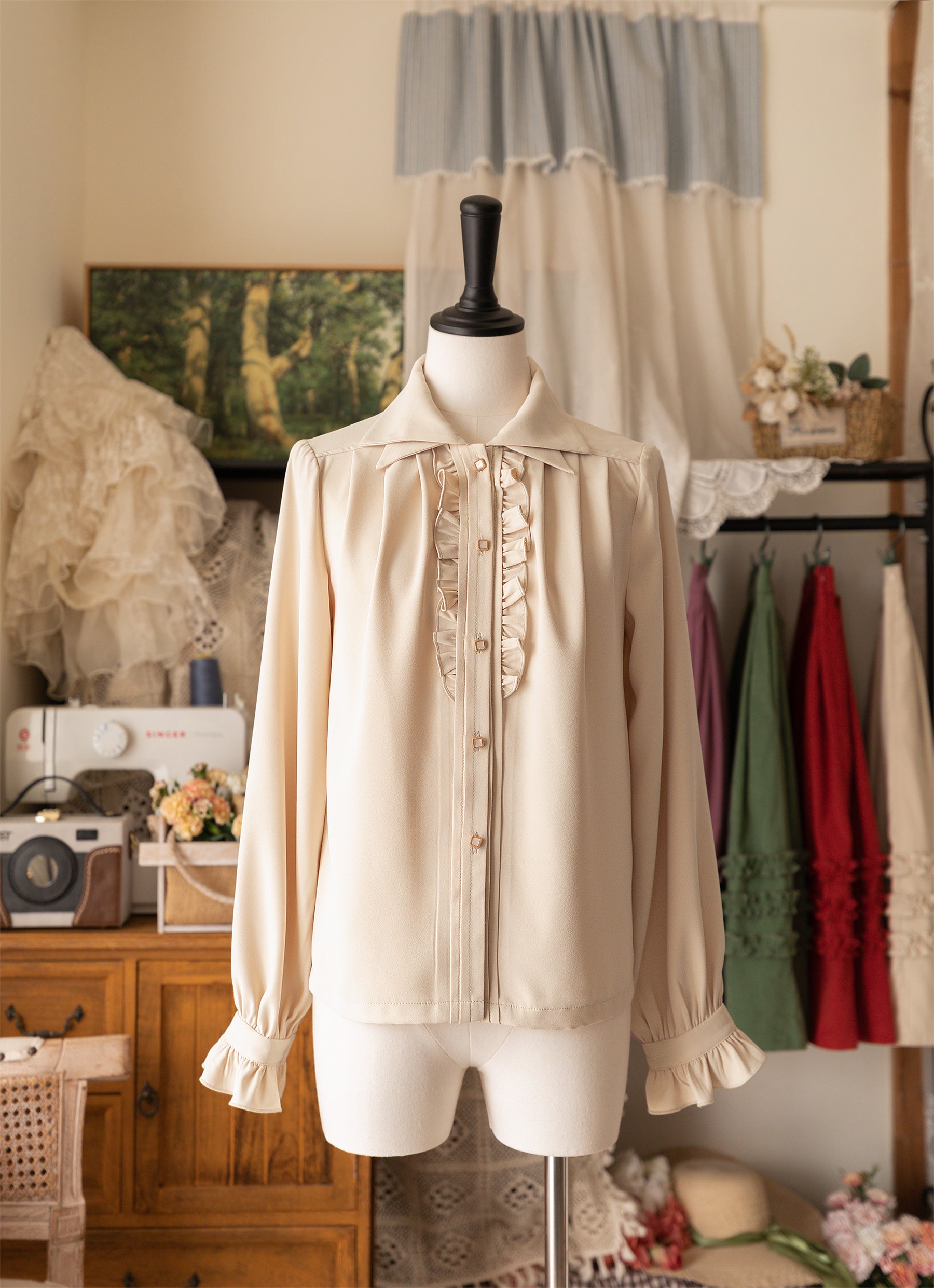 [Pre-order] Forest Basket 4.0 Double Color Frill Blouse [20% off when purchased together]