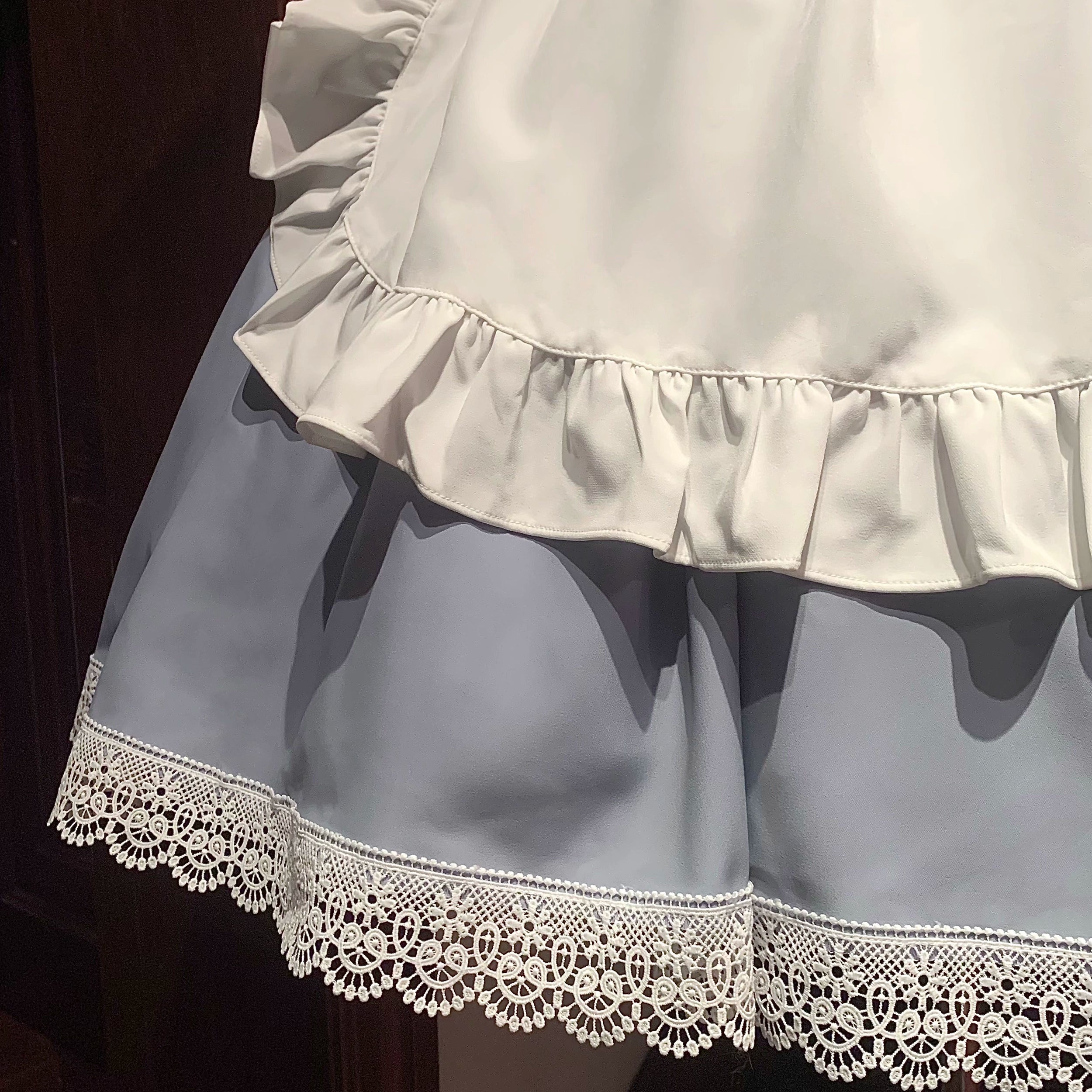 Maid-style dress with red rose embroidery and apron