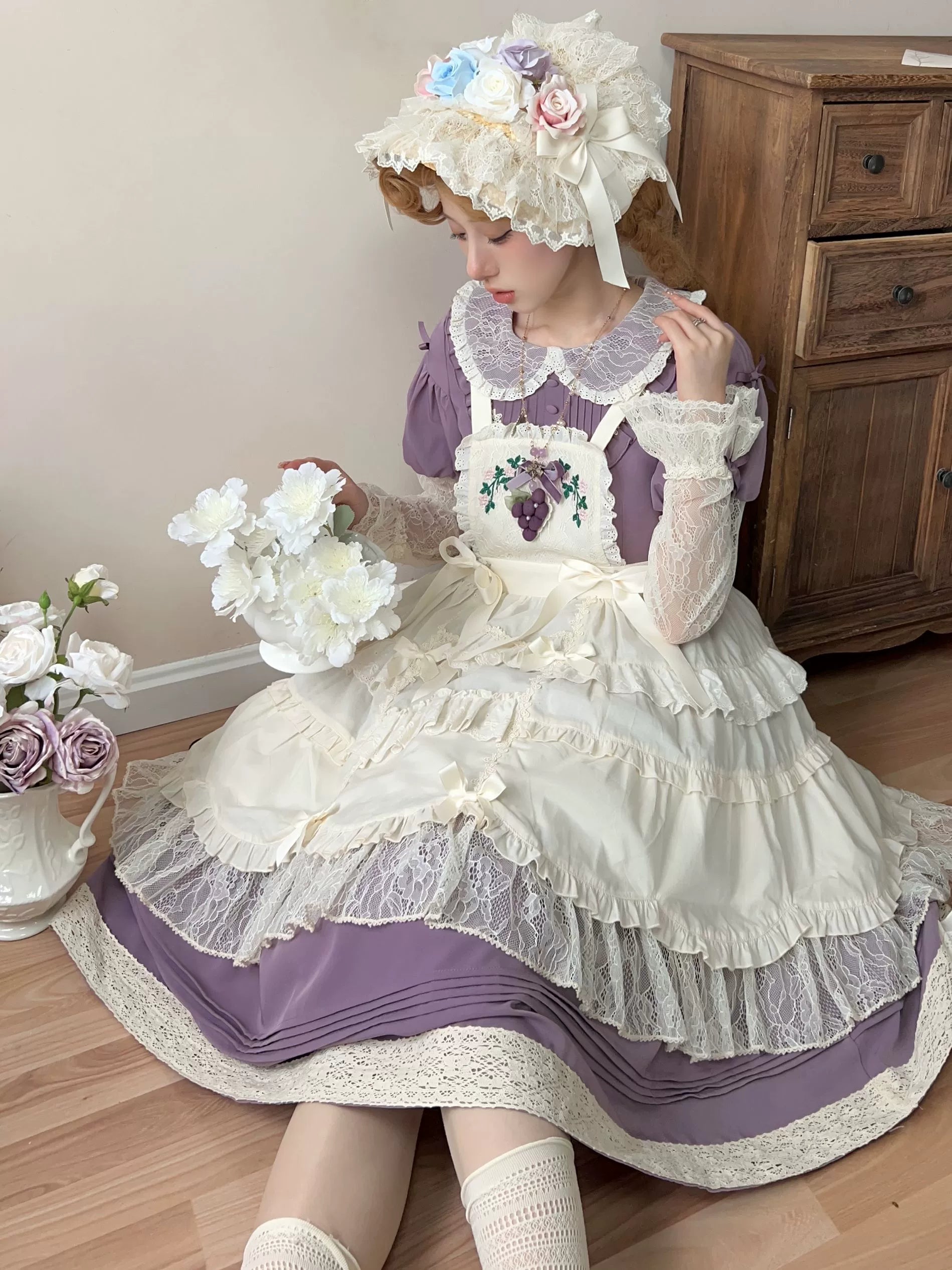 Flower Mist Path レースの半袖ワンピース全4色