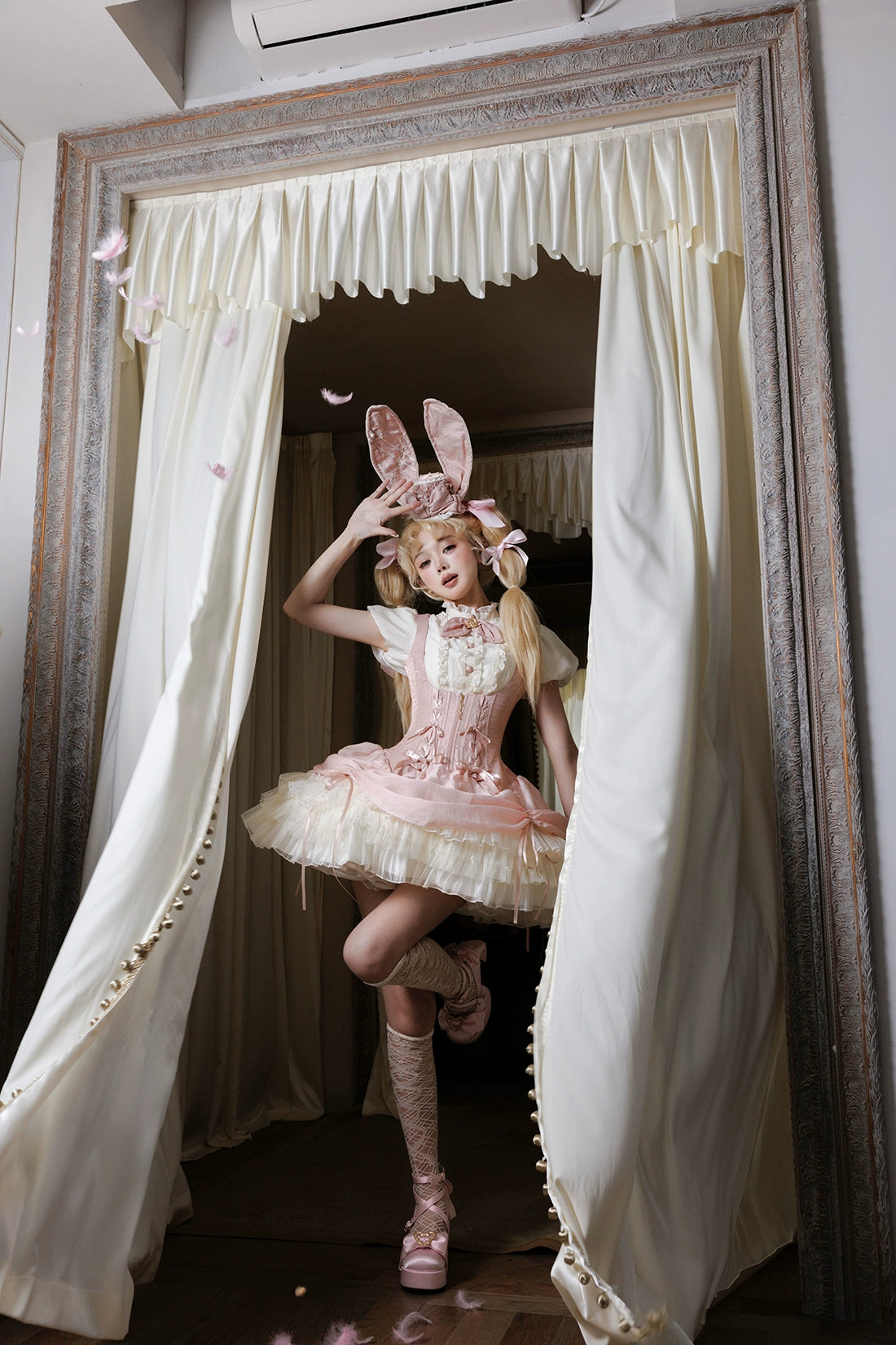 【受注予約6/30まで】Brulee Bunny コルセットジャンパースカートセット・ピンク