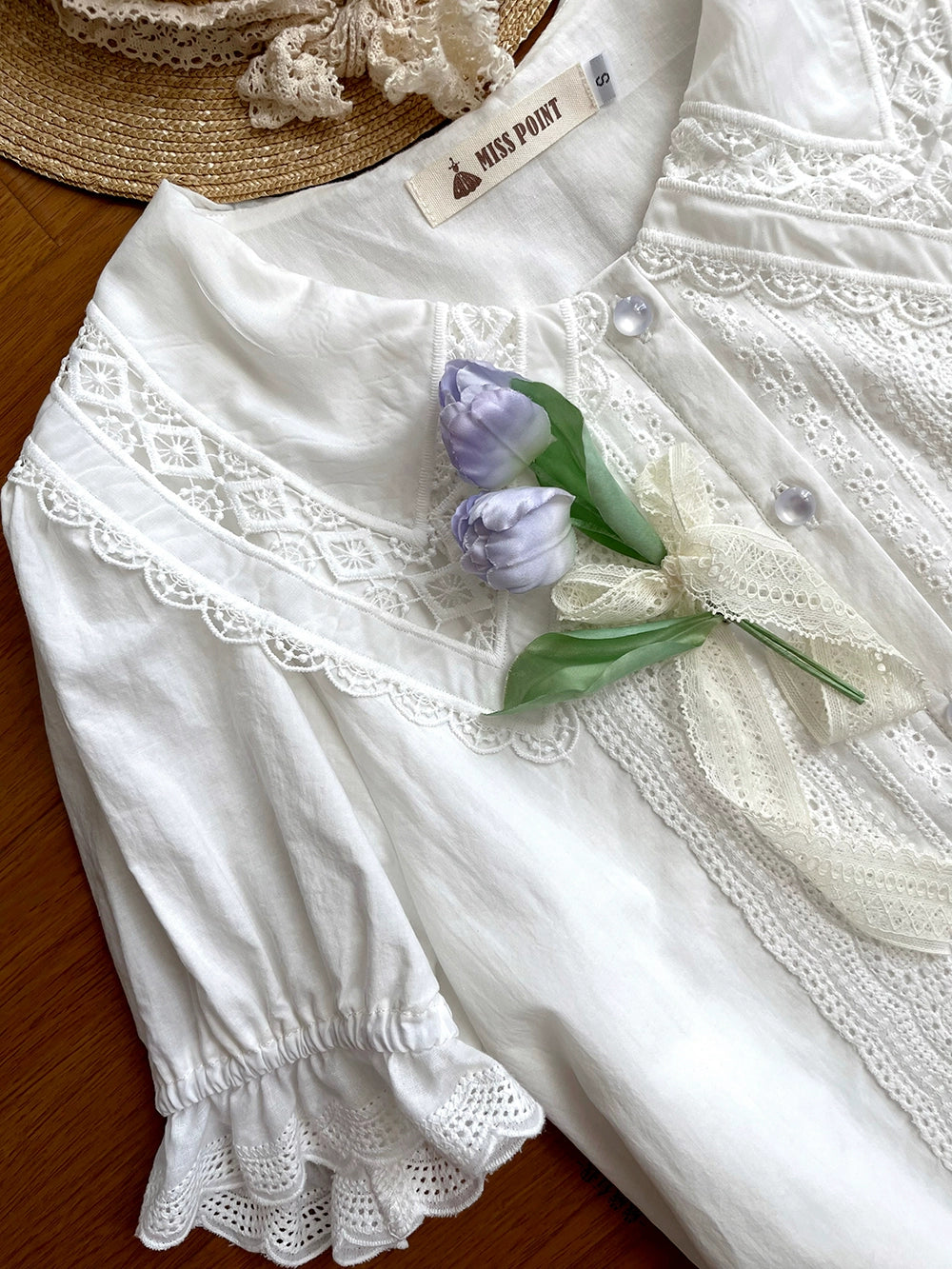 【予約販売】Rose Song ヴィンテージデザイン半袖ブラウス