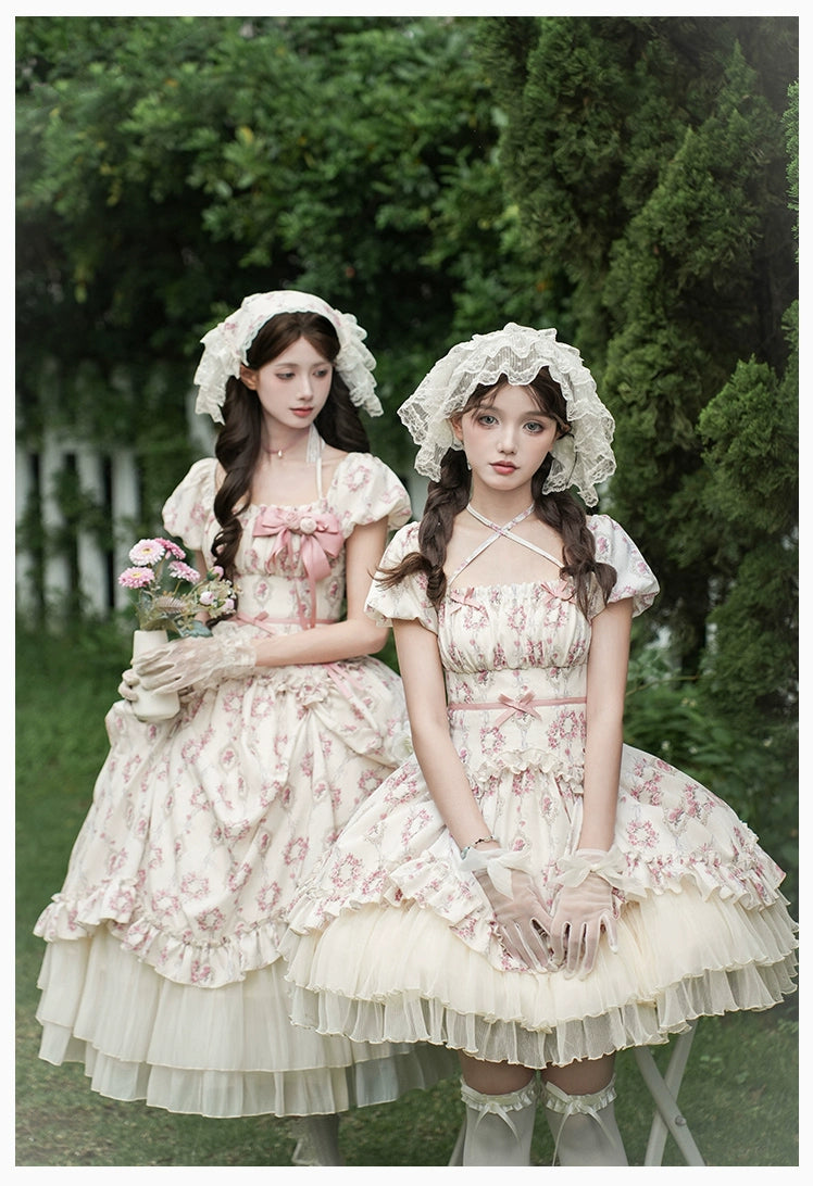 雨上がりの薔薇 プリントワンピース・ショート丈