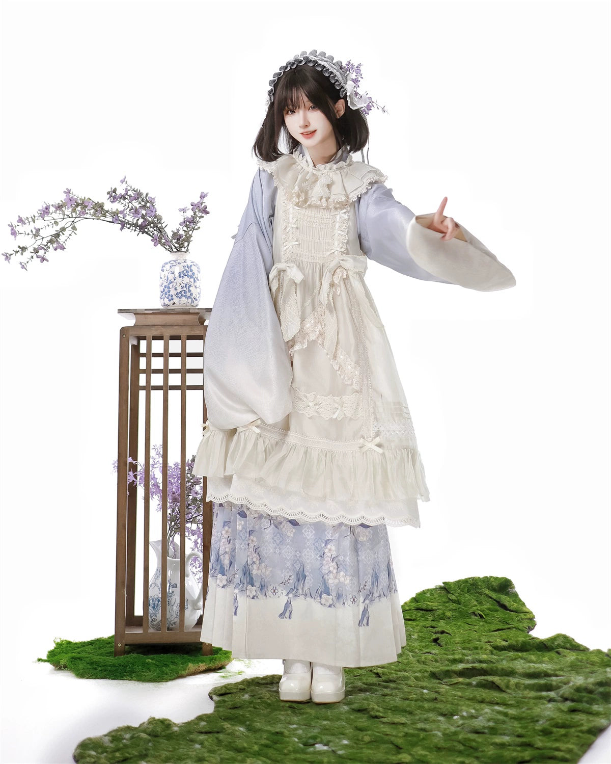 Sakura flower blue gradient set up with apron