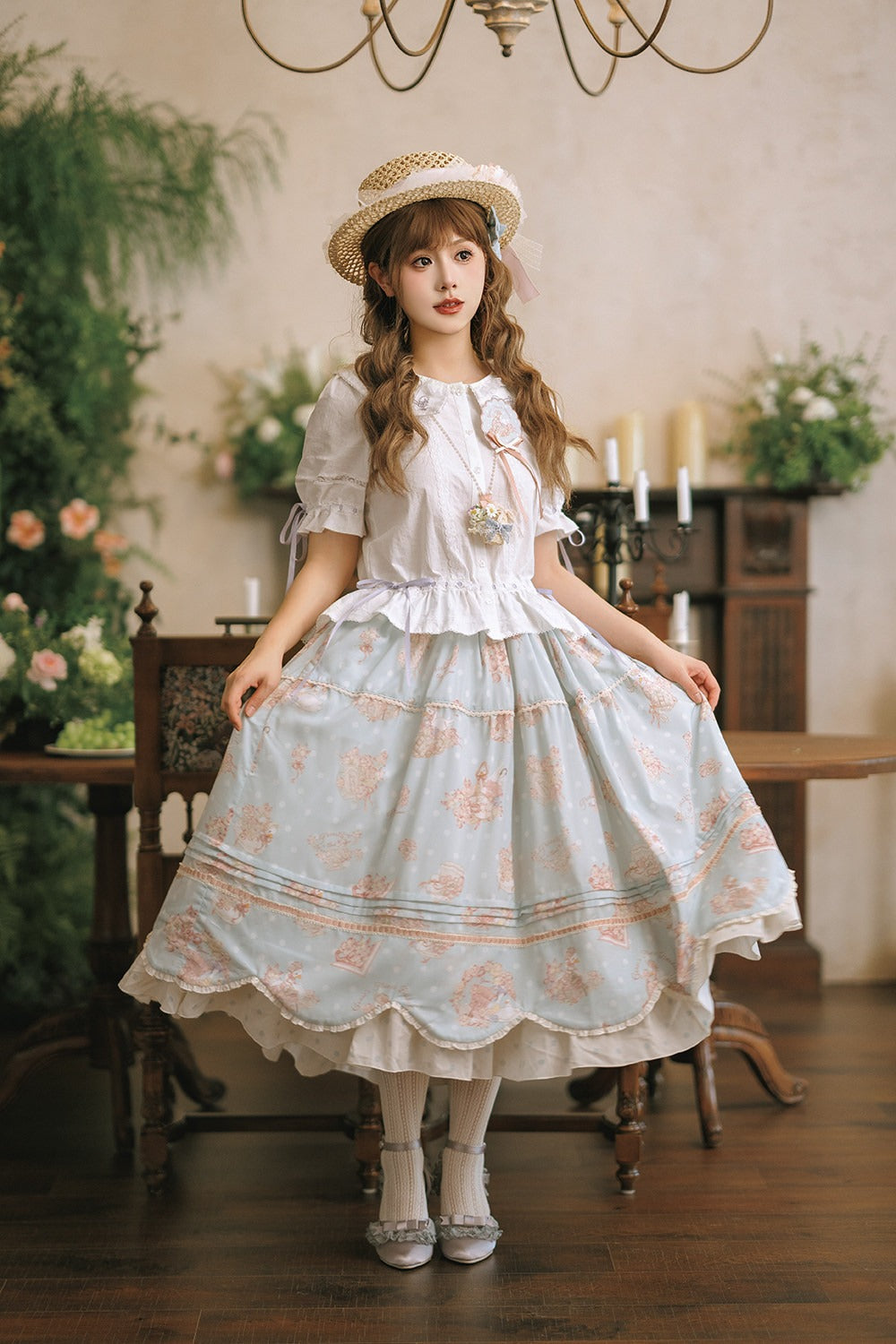 【受注予約7/22まで】花かごの白鳥 プリントスカート