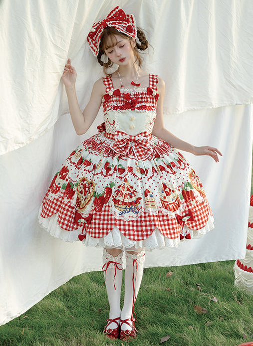 【受注予約11/18まで】Strawberry Cake Guide プリントジャンパースカート