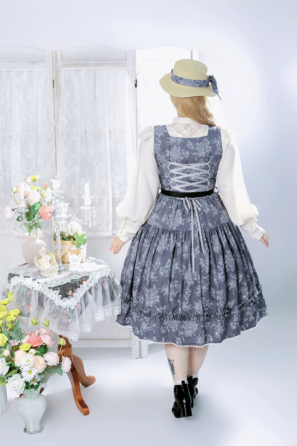 【予約販売】Sketch Wild Rose ジャンパースカート プリントタイプ