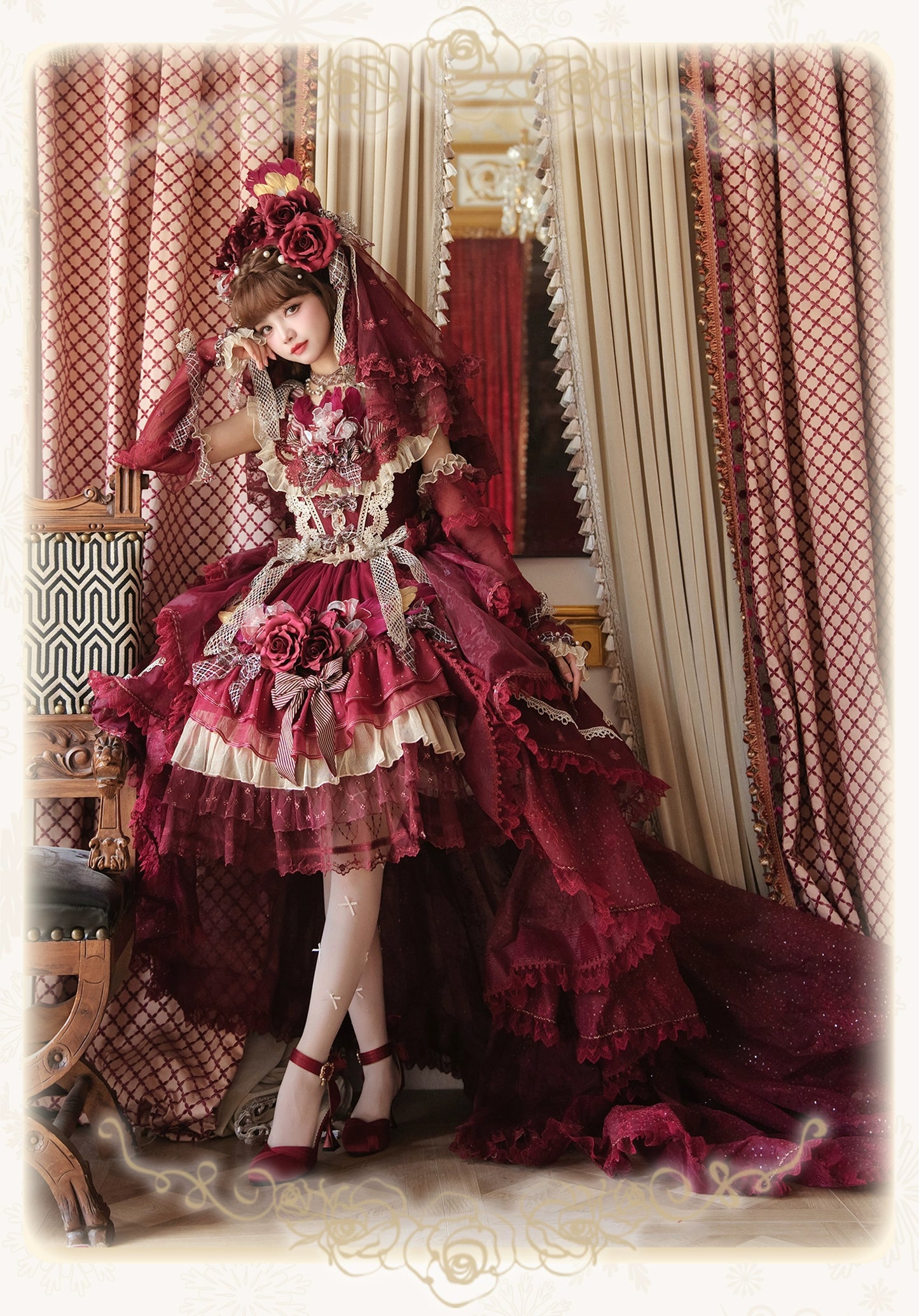 【受注予約8/13まで】Snow Rose Princess トレーン付きドレス・レッド