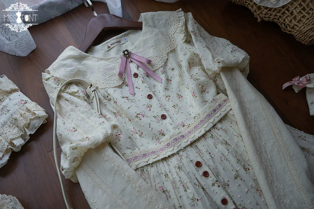 Pink Flower Cotton dress with small flower pattern buttons