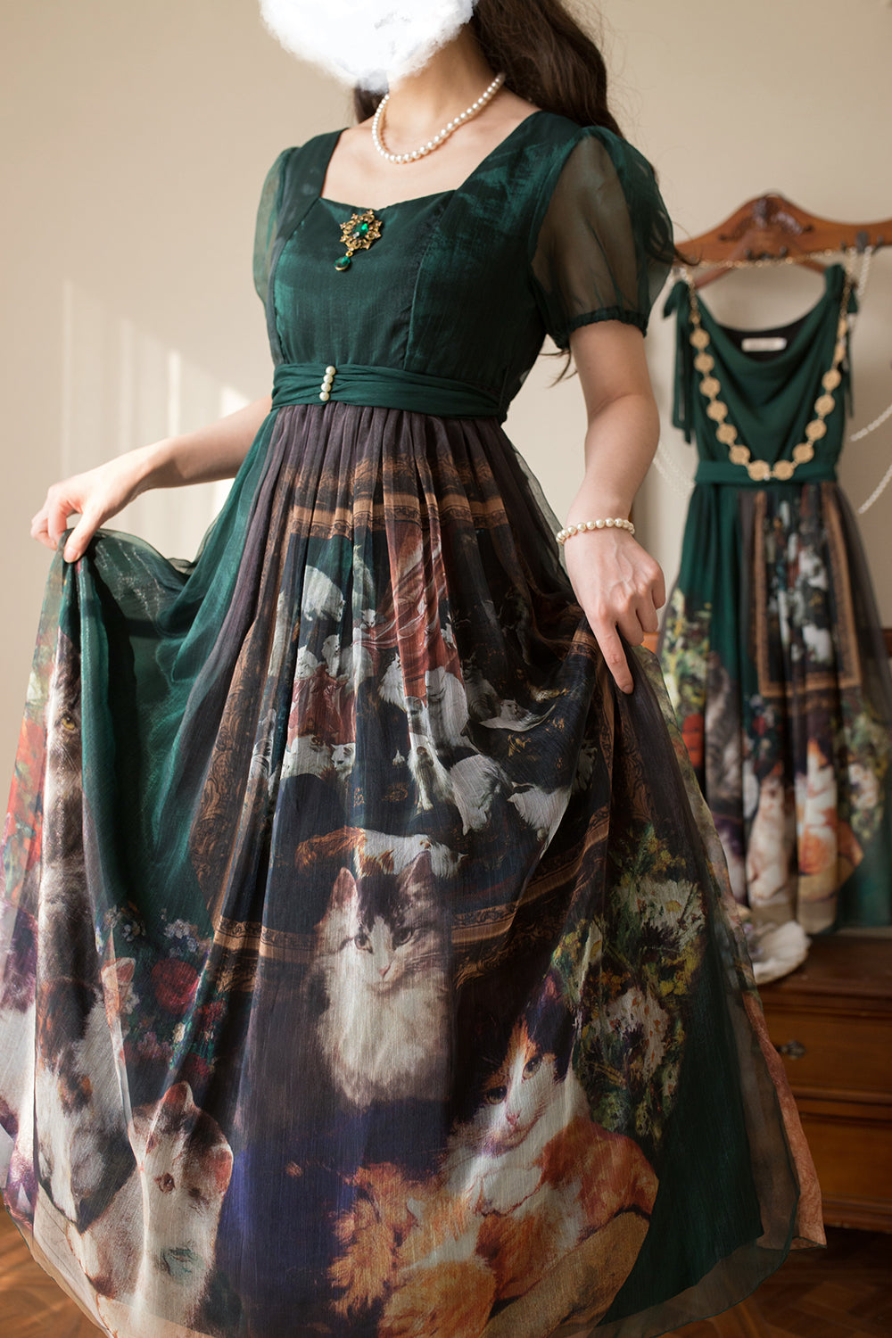 【予約販売】Elegance Greek 油彩画風プリントエンパイアワンピース・新色