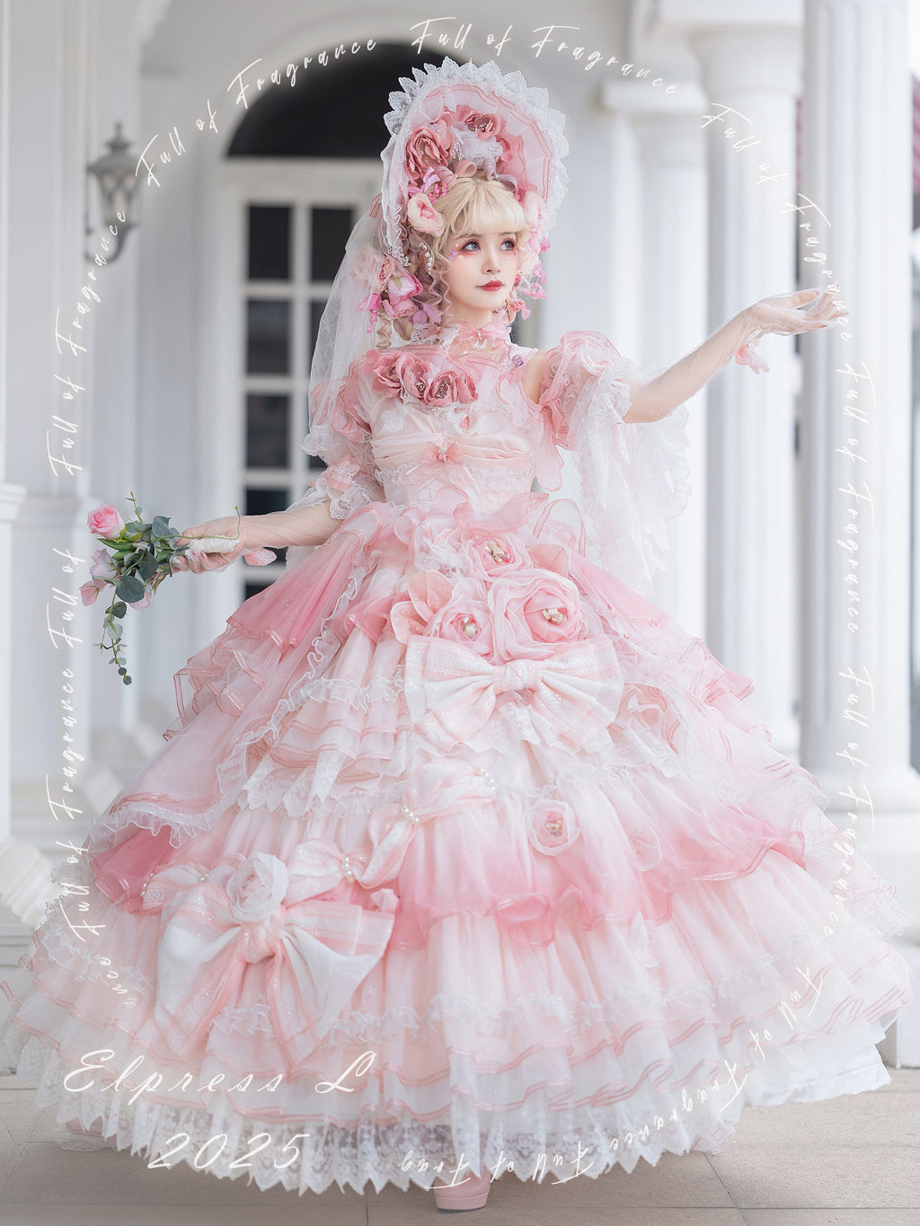 [Pre-orders available until 2/26] Full of Fragrance Dress with Train and Inner Skirt - Pink
