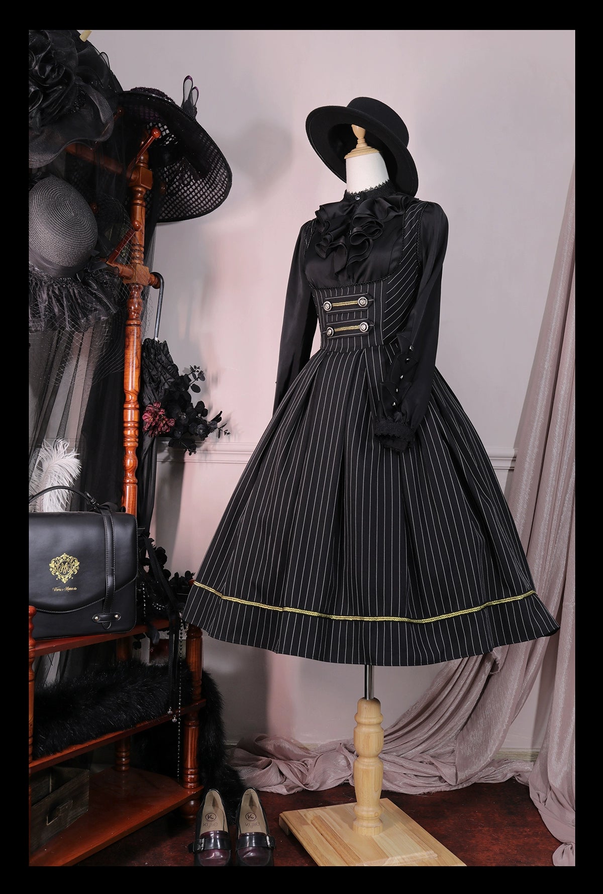 [Pre-orders available until 9/29] Bright Moon Corset Jumper Skirt Stripe [Black]