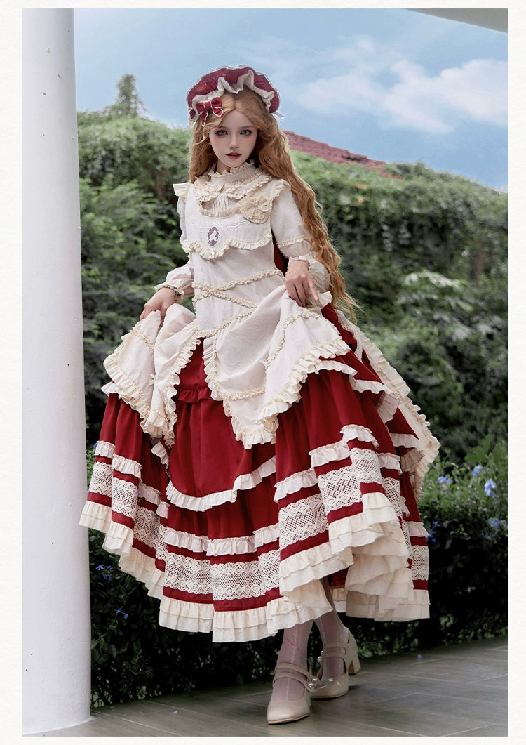 Retro volume frill jumper skirt set