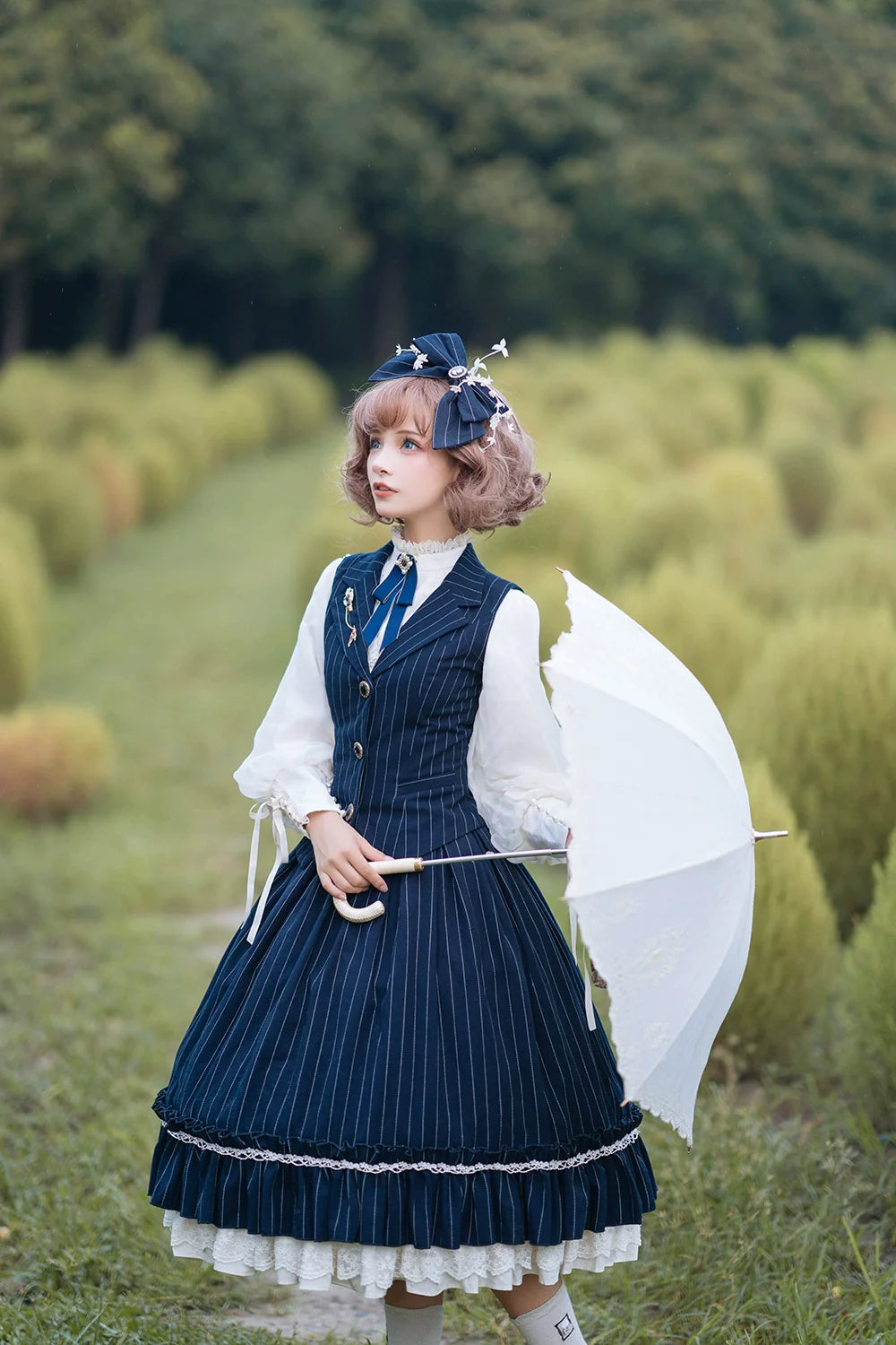 [Pre-order] British Classical Lolita Vertical Striped High Waist Skirt